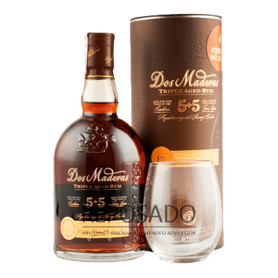 Dos Maderas 5+5 P.X 0,7L gift tube + glass (Ром Дос Мадерас ПХ у подарунковому тубусі з келихом 0,7 л)