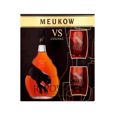 Meukow V.S gift box + 2 glasses, 0,7L (Меуков НД + 2 келихи 0,7л)