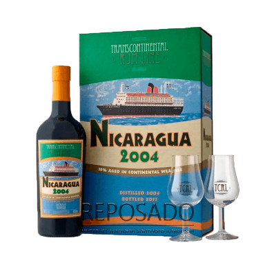 Transcontinental Nicaragua 2004 gift box + 2 glasses 0,7L (Ром Транскарібіан Нікарагуа 2004 коробка + 2 чарки 0,7 л)