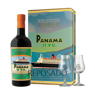 Transcontinental Panama 15 YO gift box + 2 glasses 0,7L (Ром Транскарібіан Панама 15 років коробка + 2 чарки 0,7 л)