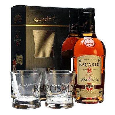 Bacardi Gold 8 Years Old with Glasses 0,7L (Бакарді Голд 8 років зі склянками 0,7л)